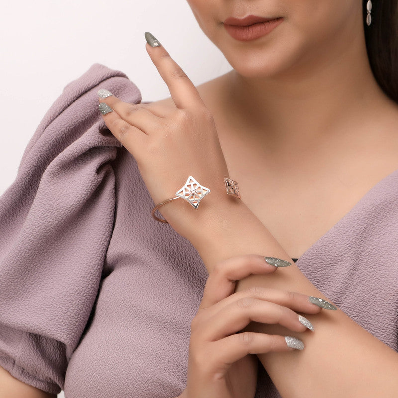 Model wearing Classy Silver Bracelet – stylish festive accessory for parties and occasions