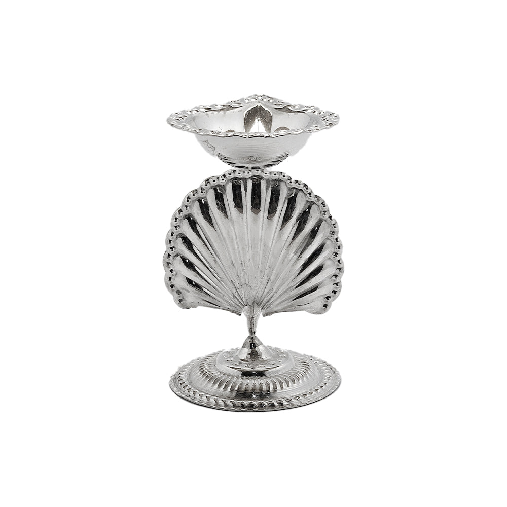 925 Silver Diya with Peacock Design for Temple Pooja