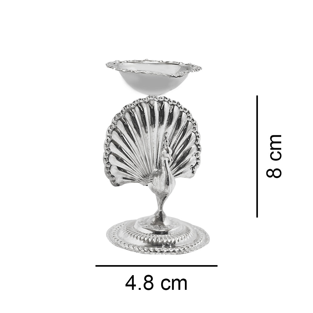 925 Silver Diya with Peacock Design for Temple Pooja