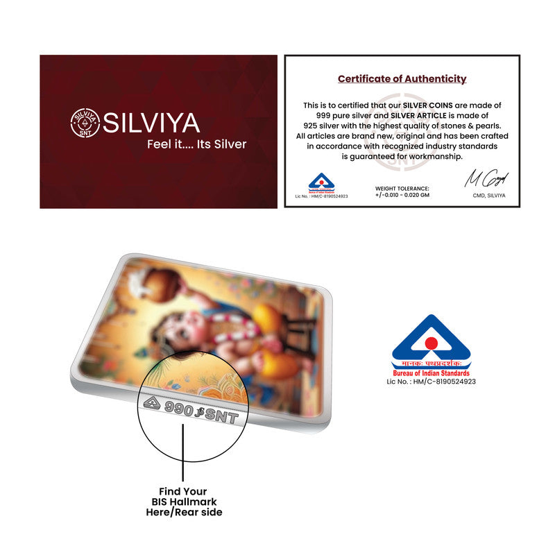 Radha Krishana Ji 999 Pure Silver Coin Square Shape