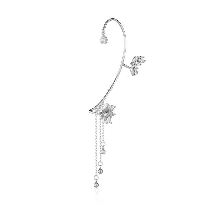 Designer flower ear cuff with tassel – statement festive jewellery for women, ideal for Diwali, Navratri, and gifting.