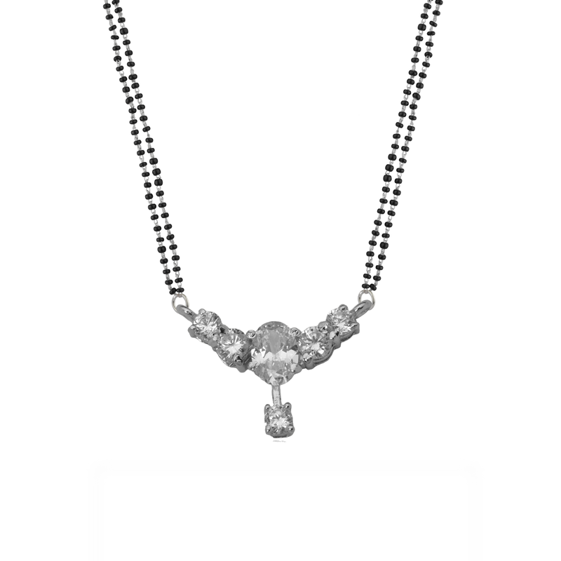 925 Silver Forever Fusion Mangalsutra with heart-shaped pendant and black beaded chain, perfect for daily wear and gifting.