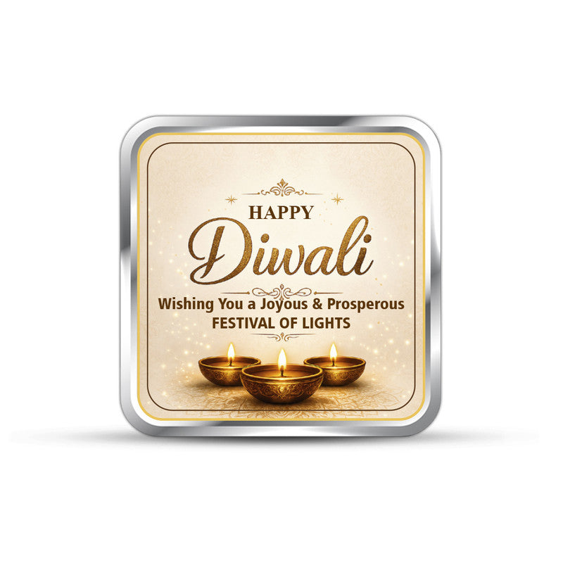 Diwali 999 Pure Customized Silver Coin Square Shape
