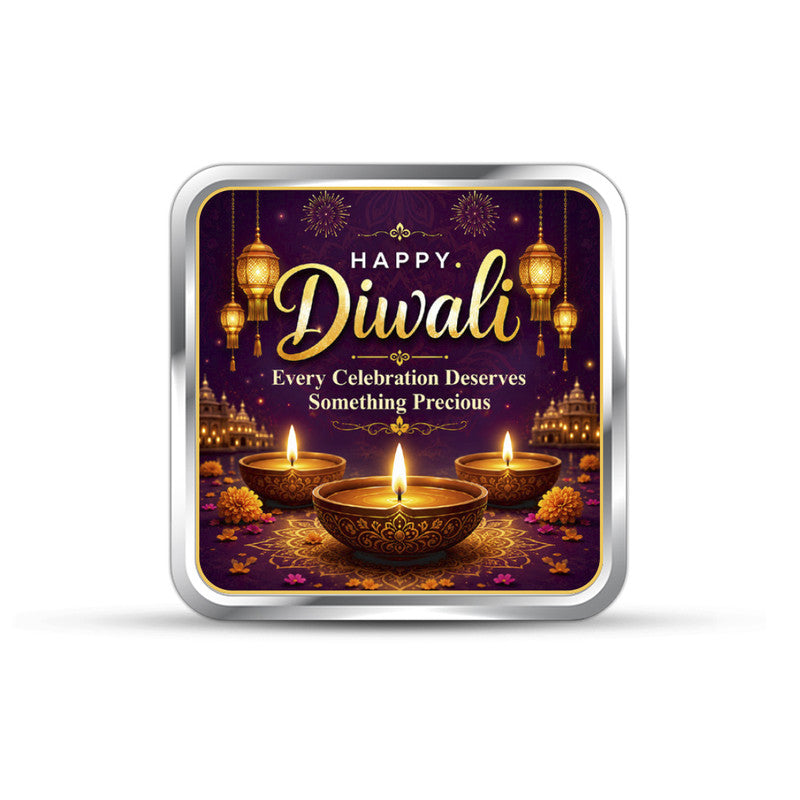 Diwali Customized 999 Pure Silver Coin Square Shape