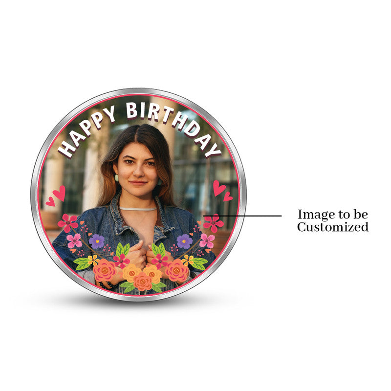 Front Design of Birthday Customized 999 Pure Silver Round Coin Floral Design