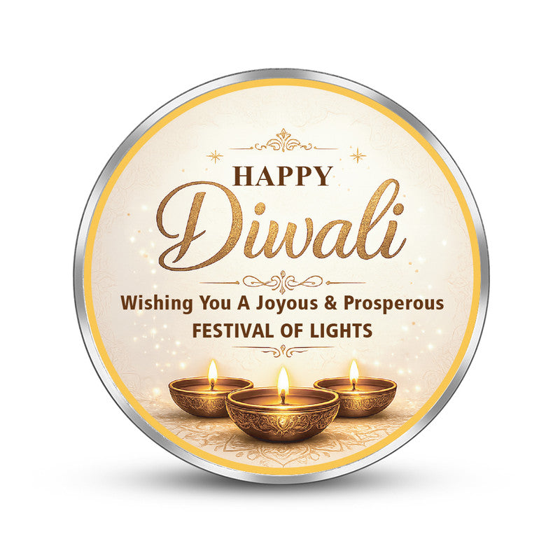 Front Design of Diwali 999 Pure Personalized Silver Round Coin