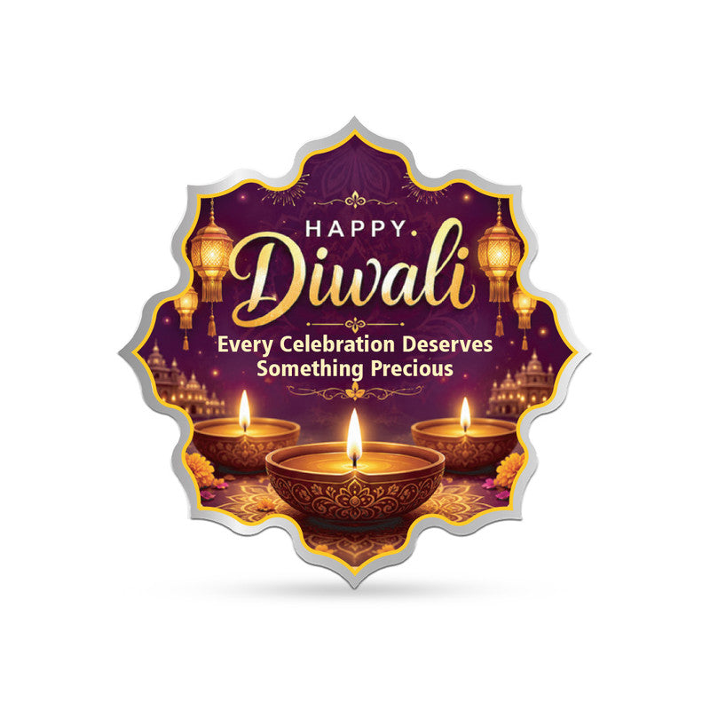Front Design of Diwali Personalized 999 Pure Silver Lotus Coin