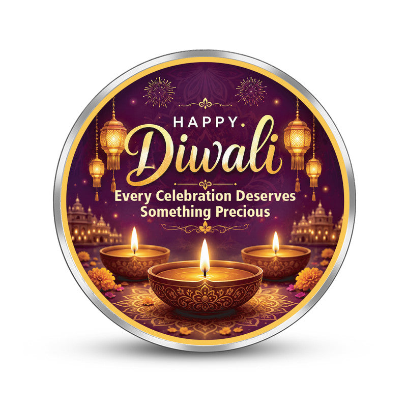 Front Design of Diwali Personalized 999 Pure Silver Round Coin