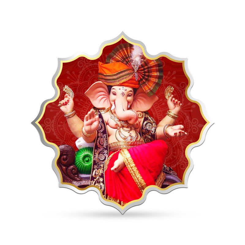Ganpati Bappa Morya 999 pure silver coin in lotus shape front