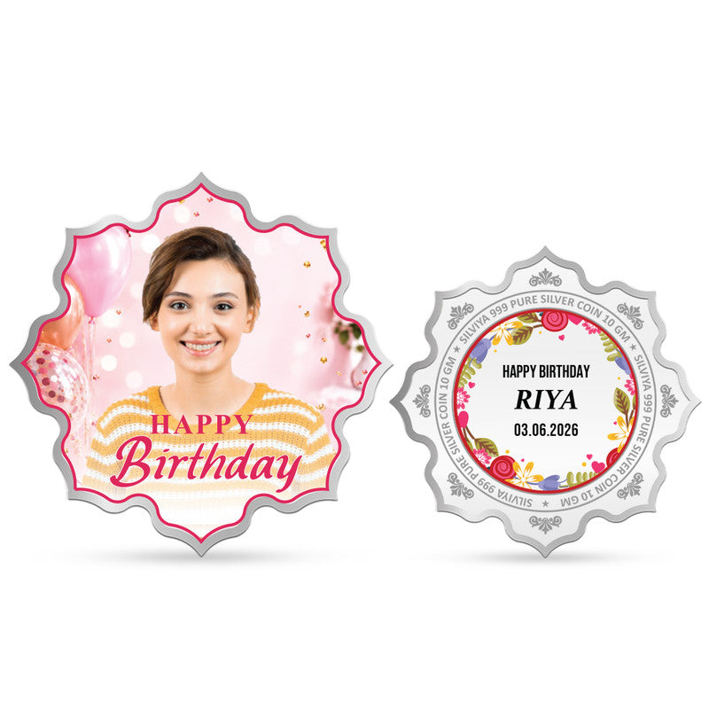 Front and Back Design of Birthday Celebration Personalized 999 Pure Silver Lotus Coin