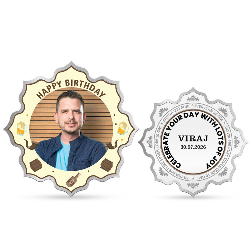 Front and Back Design of Birthday Customized 999 Pure Silver Lotus Coin