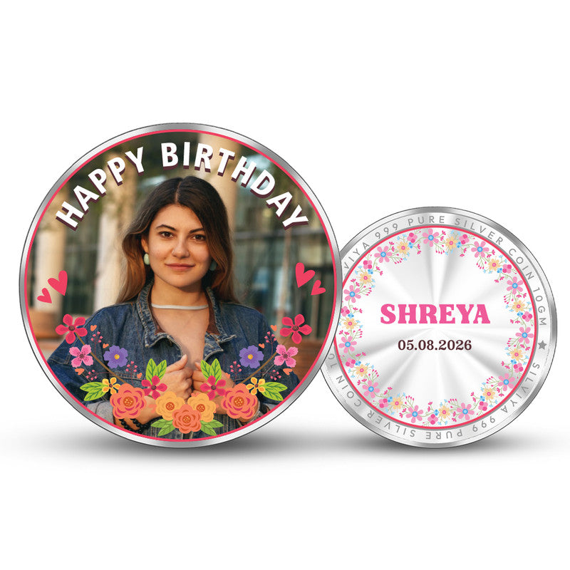 Front and Back Design of Birthday Customized 999 Pure Silver Round Coin