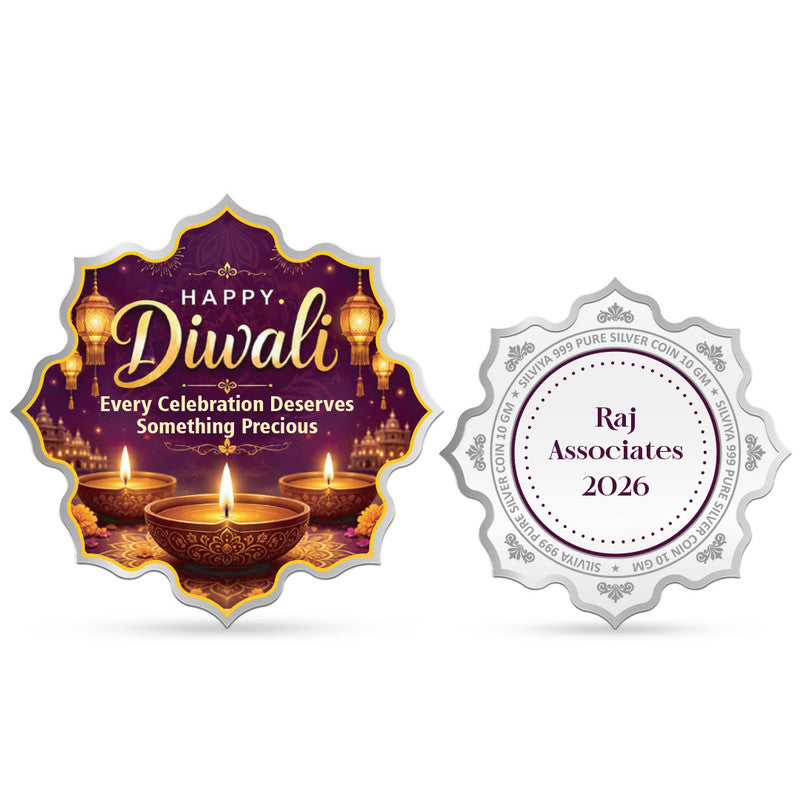 Front and Back Design of Diwali Personalized 999 Pure Silver Lotus Coin
