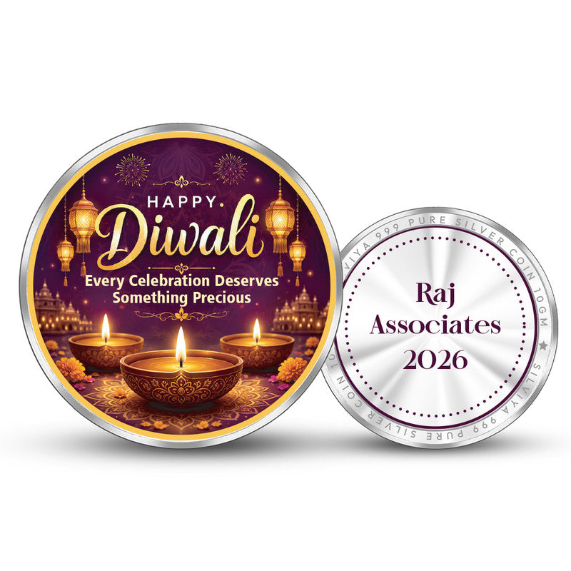 Front and Back Design of Diwali Personalized 999 Pure Silver Round Coin