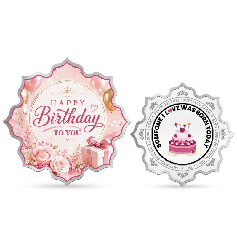 Front and Back Design of Happy Birthday 999 Pure Silver Lotus Coin