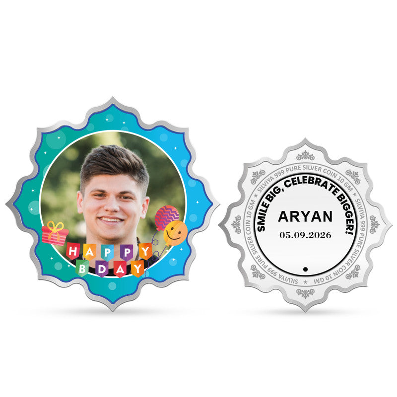 Front and Back Design of Happy Birthday Bash Personalized 999 Pure Silver Lotus Coin