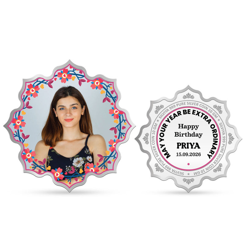 Front and Back Design of Happy Birthday Charm Personalized 999 Pure Silver Lotus Coin