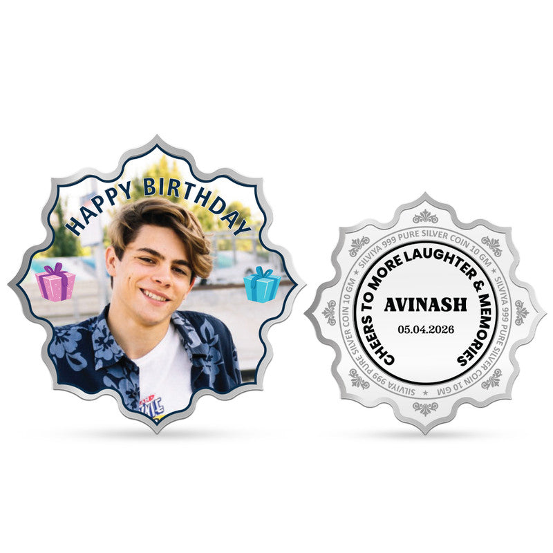 Front and Back Design of Happy Birthday Wishes Customized 999 Pure Silver Lotus Coin