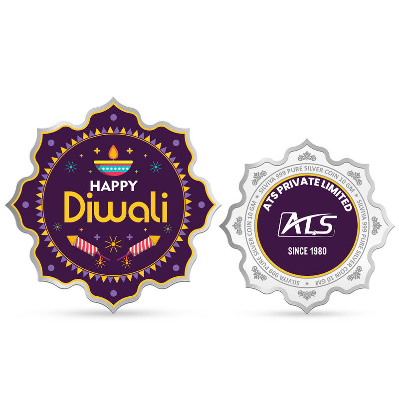 Front and Back Design of Happy Diwali Personalized 999 Pure Silver Lotus Coin