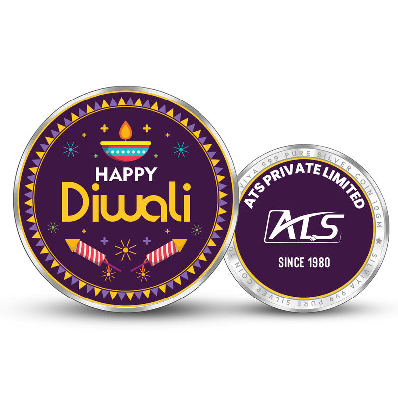Front and Back Design of Happy Diwali Personalized 999 Pure Silver Round Coin