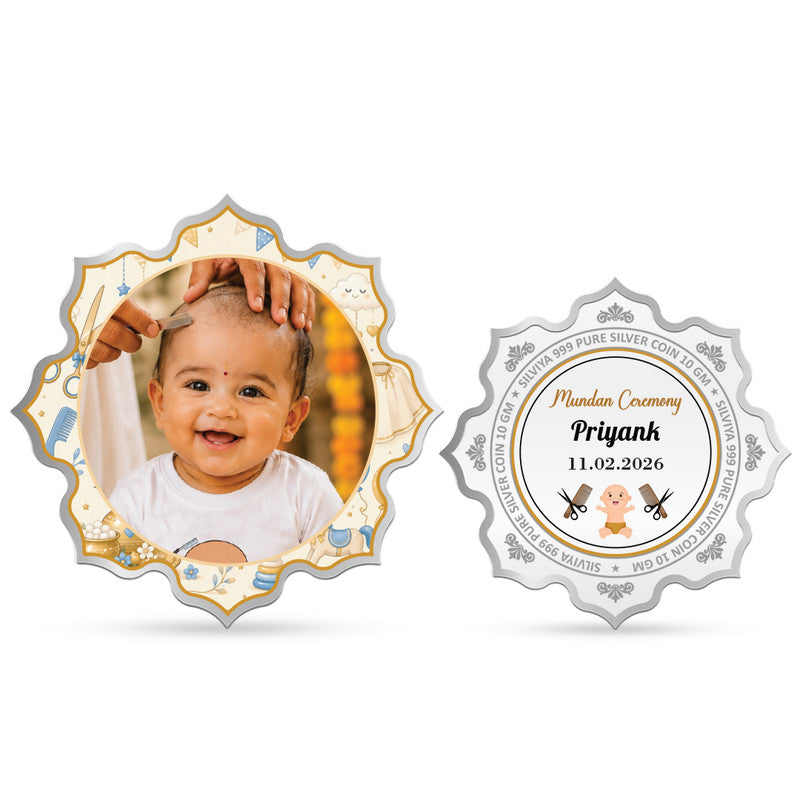 Front and Back Design of Mundan Ceremony Customized 999 Pure Silver Lotus Coin