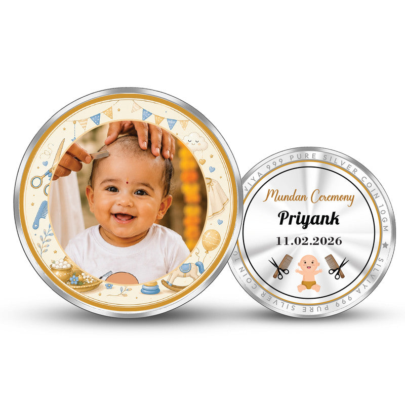 Front and Back Design of Mundan Ceremony Customized 999 Pure Silver Round Coin