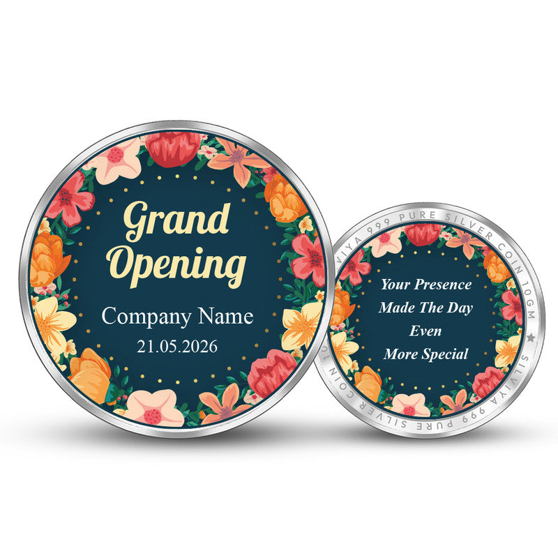 Front and Back Design of New Office Opening Personalized 999 Pure Silver Round Coin
