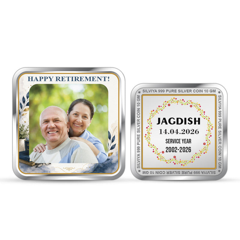 Front and Back Design of Office Retirement Personalized 999 Pure Silver Square Coin