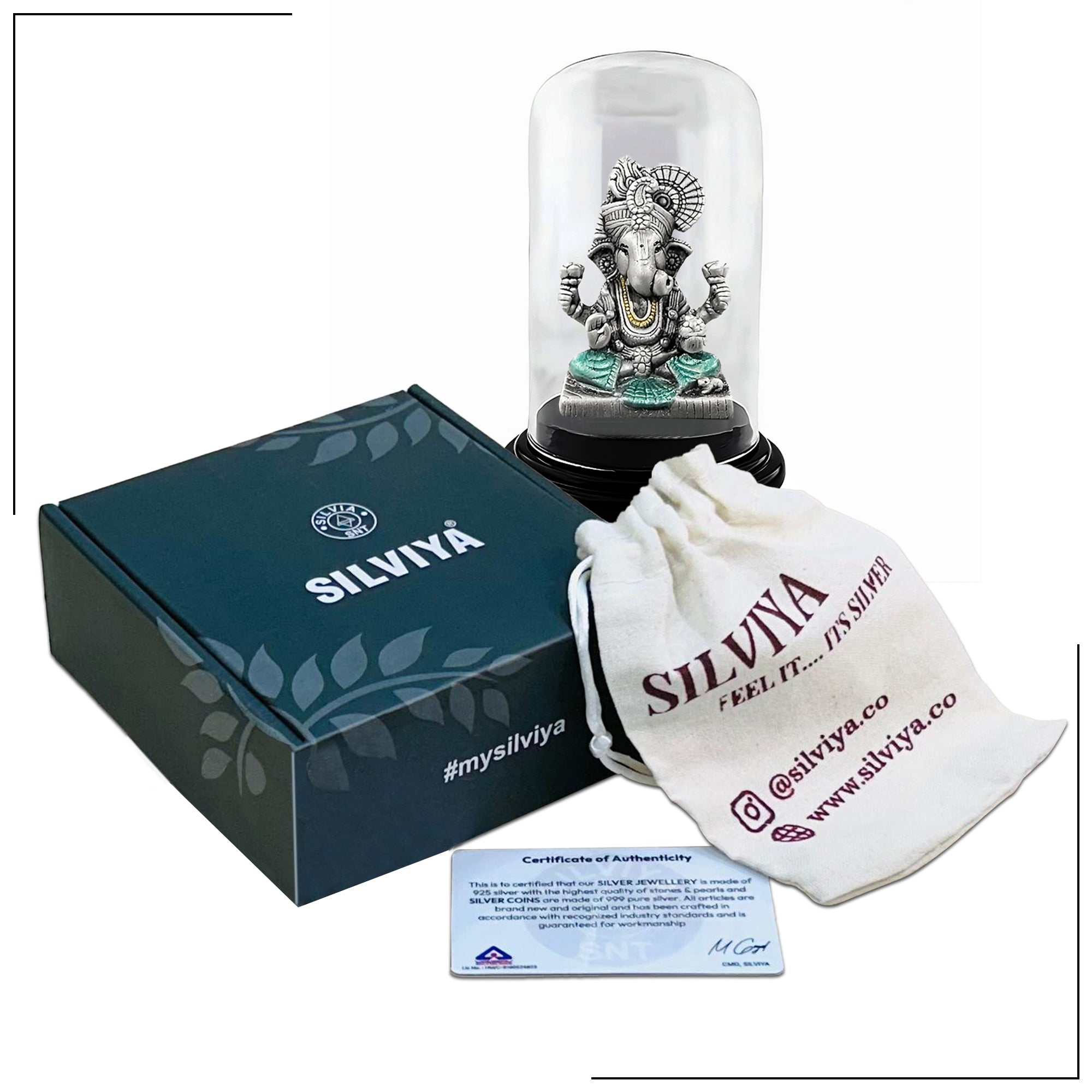 925 Silver Ganesh Idol for Office Desk & Car Dashboard