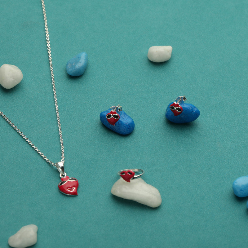 Kids Red Leaf Pendant Necklace in 925 Silver with Red Enamel Leaf Design