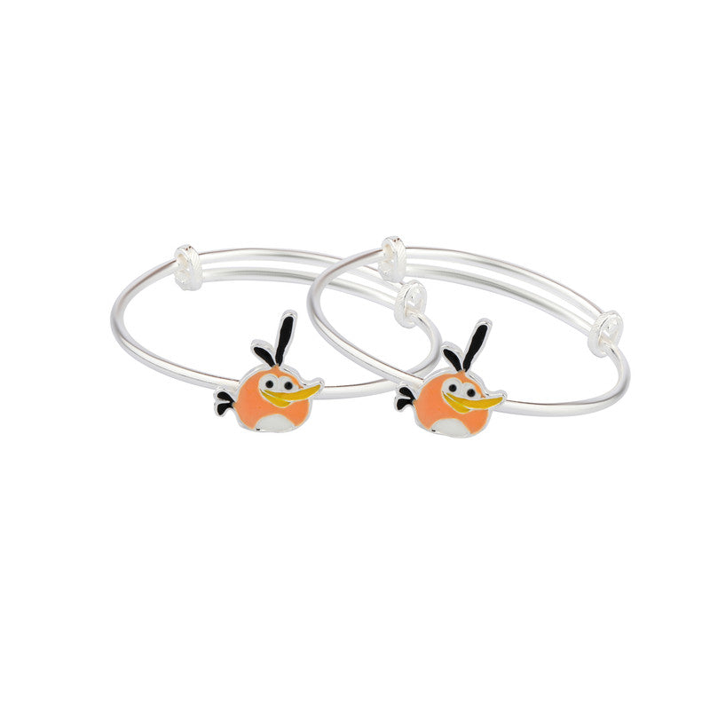Adjustable Kids Silver Angry Birds Kada in 925 Silver with Red Cartoon Bird Design