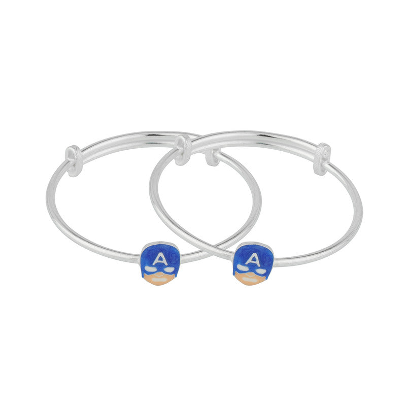 Adjustable Kids Silver Captain America Kada in 925 Silver with Blue Enamel Shield Design