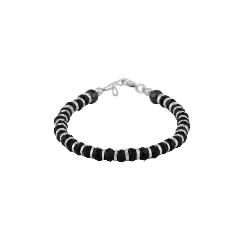 Adjustable Kids Silver Charm Nazariya in 925 Silver with Black Beads and Silver Charm