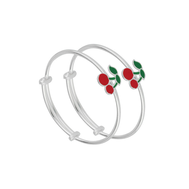 Kids Silver Cherry Kada in 925 Sterling Silver with Red Enamel Cherry Charm