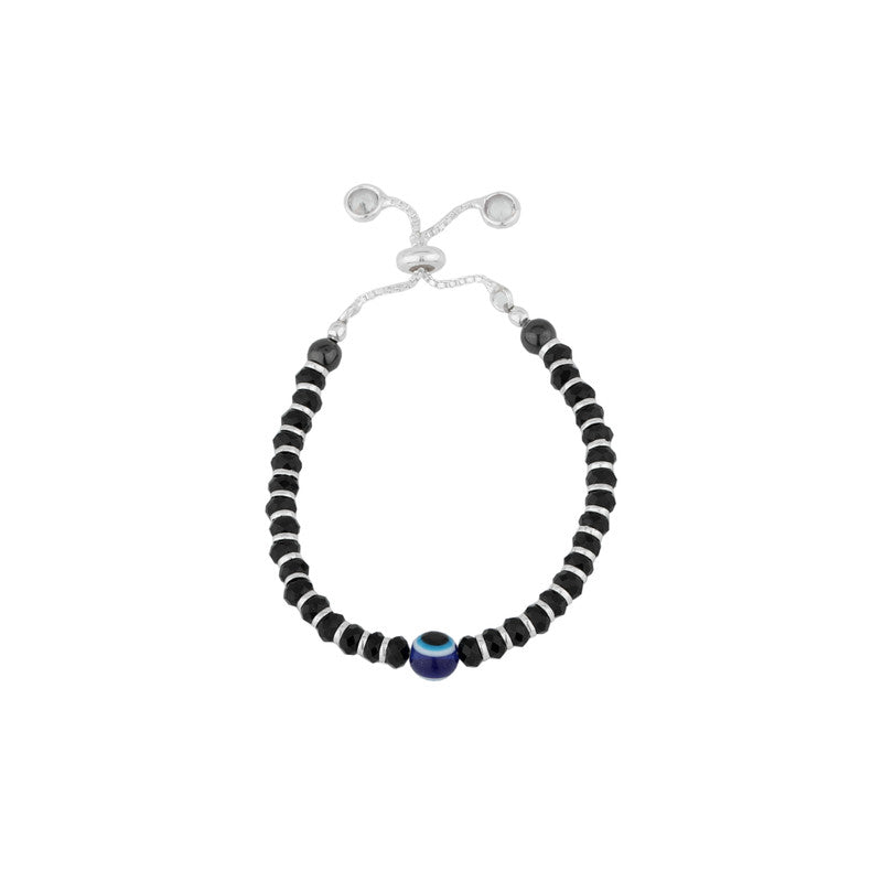 Kids Silver Evil Eye Nazariya in 925 Sterling Silver with Black Beads and Evil Eye Charm