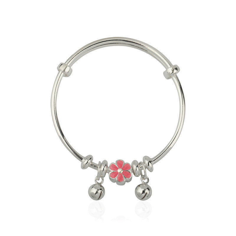 Kids Silver Flower Charm Kada in 925 Silver with Cute Floral Design