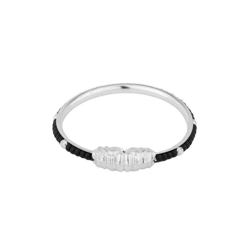 Kids' Silver Nazariya Kada in 925 Sterling Silver with Black Beads Design