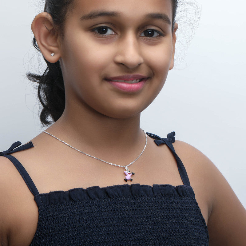 Child wearing Kids Star Duck Silver Pendant with Yellow Enamel Star Design