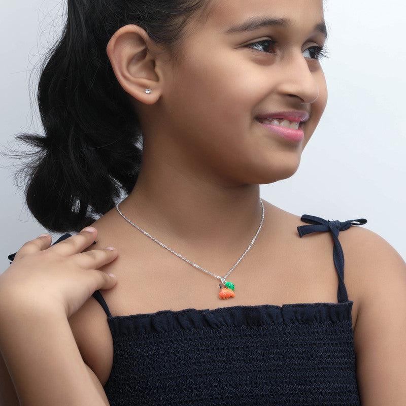 Child wearing Kitty Cat Silver Pendant Necklace for Kids