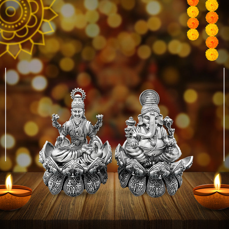 925 Silver Lakshmi Ganesha Ji 3D Idol