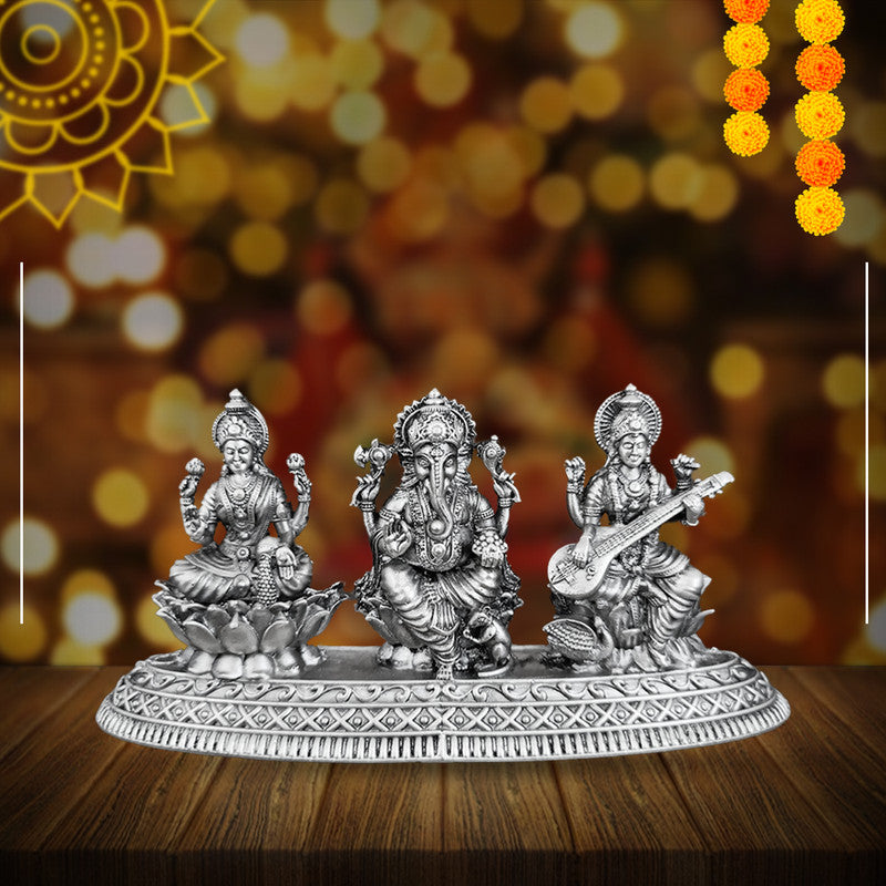 925 Silver Lakshmi Ganesh Saraswati Ji 2D Idol Set