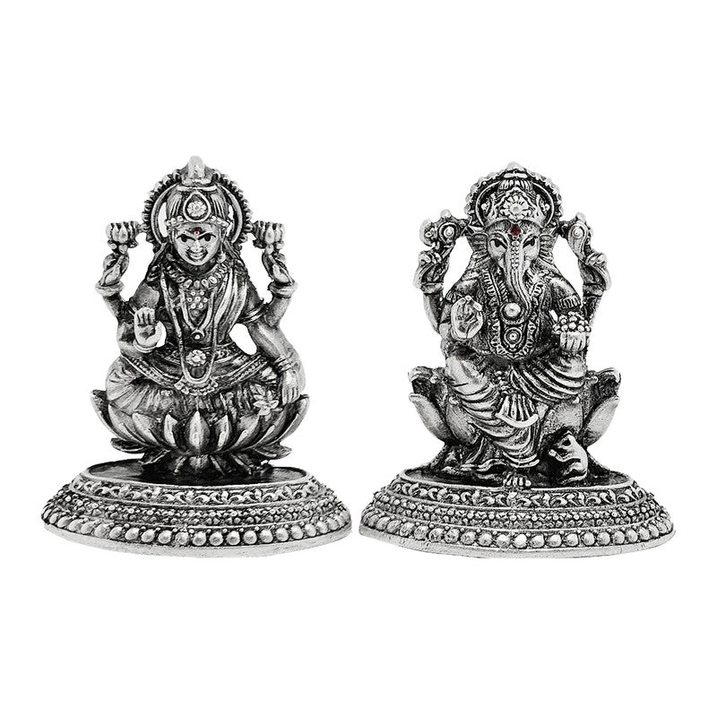 925 Pure Silver Lakshmi Ganesh Ji 2D Idol