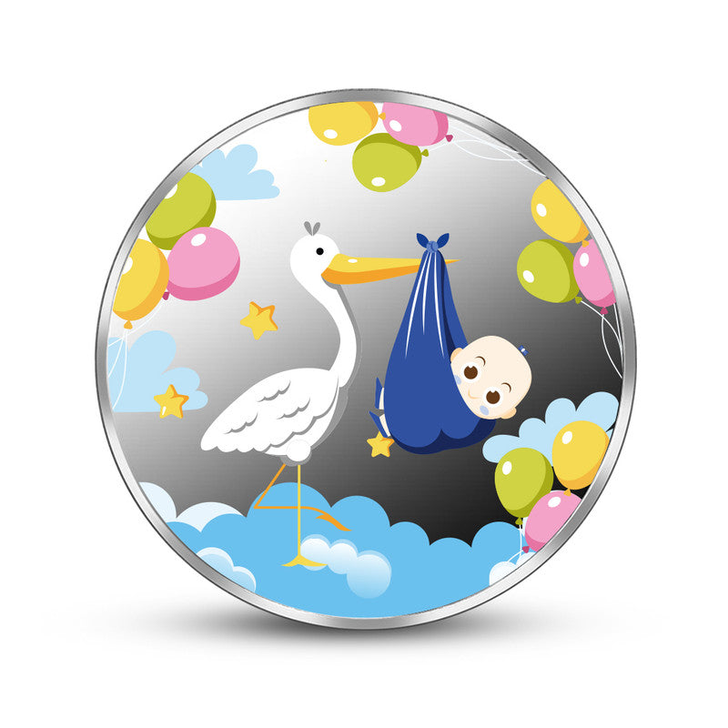Newborn 999 Pure Silver Coin Bird and Baby Boy Front Design