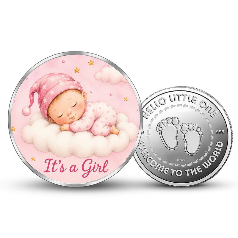 Newborn 999 Pure Silver Coin It’s a Girl Design Round Shape