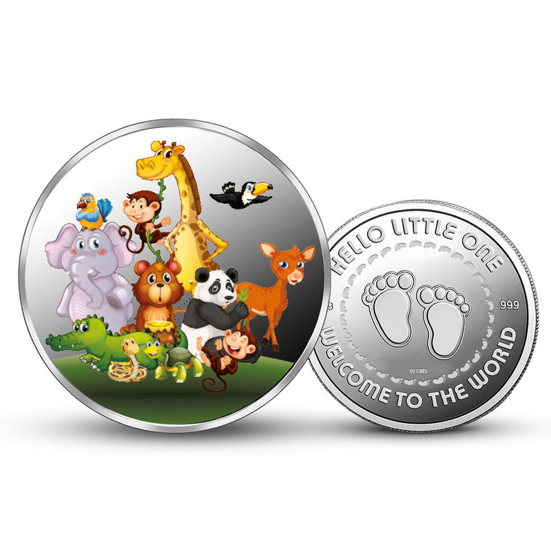 Newborn 999 Pure Silver Coin Jungle Theme Round Shape Front and Back