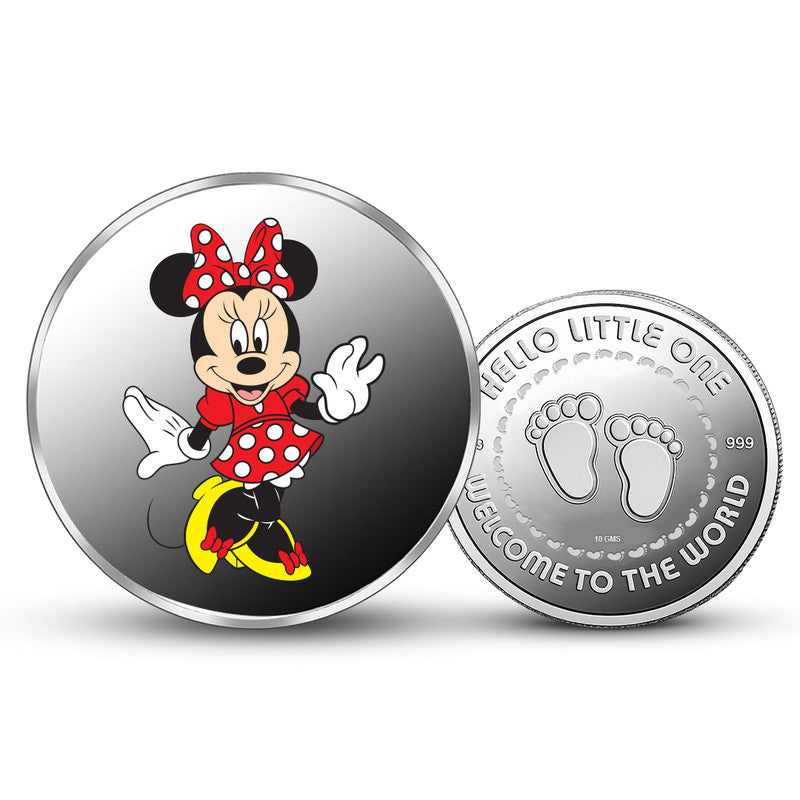 Newborn 999 Pure Silver Coin Minnie Mouse Round Shape Front and Back