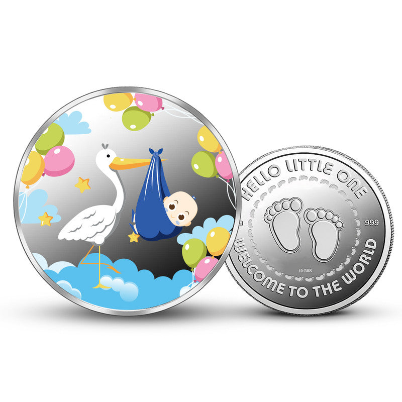 Newborn 999 Pure Silver Round Coin Bird and Baby Boy Design Front and Back