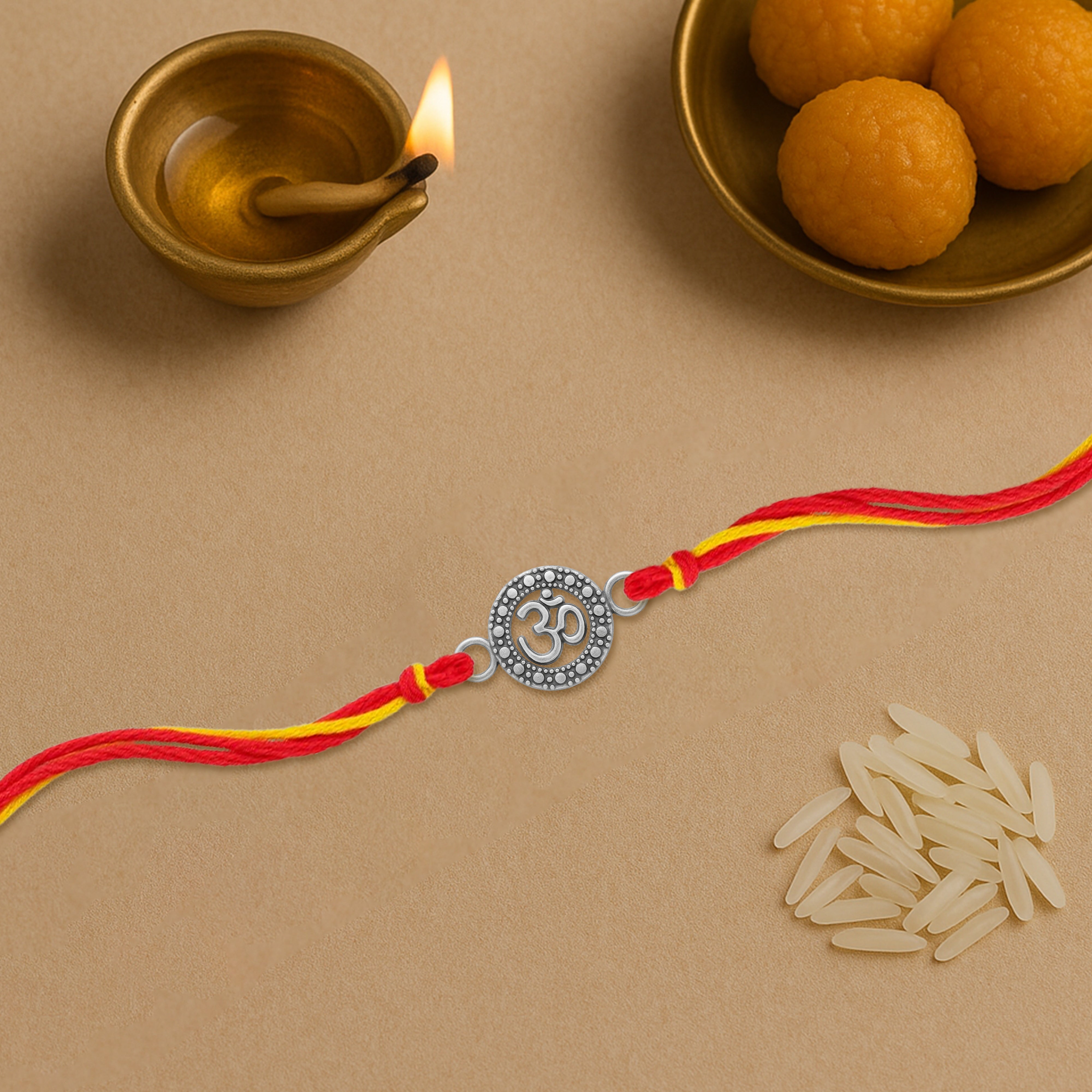 Silver rakhi for brother with Om design – original silver rakhi design with price for Raksha Bandhan

