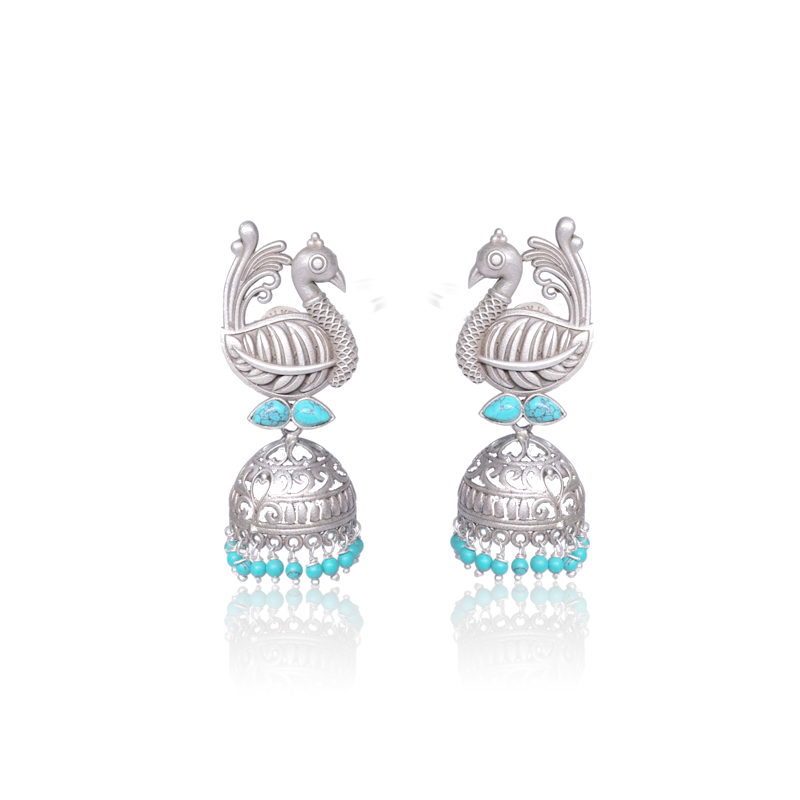 Oxidized 925 Silver Peacock Jhumka – Traditional Silver Earrings for Women, Perfect for Festive Wear and Gifting