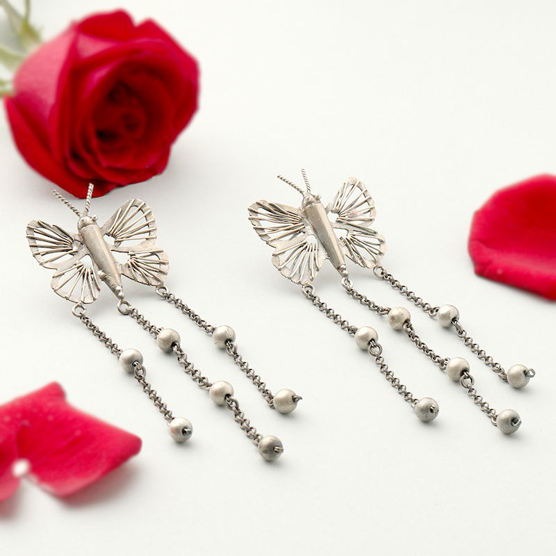 oxidized 925 silver butterfly earrings – elegant ethnic jewelry for festive wear, parties, and Indian functions